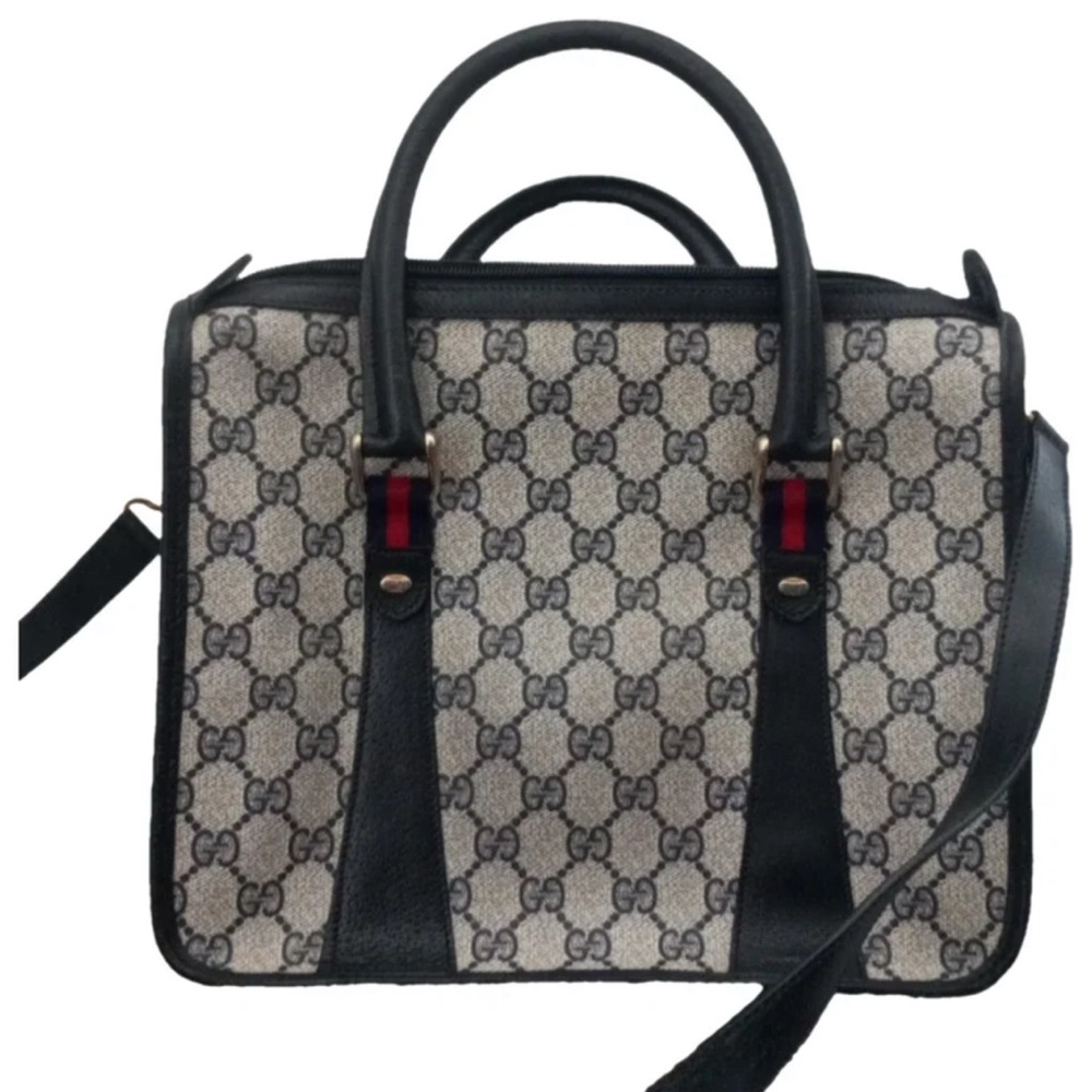 Vintage Gucci GG Monogram Sherry Web Ophidia Boston Satchel
